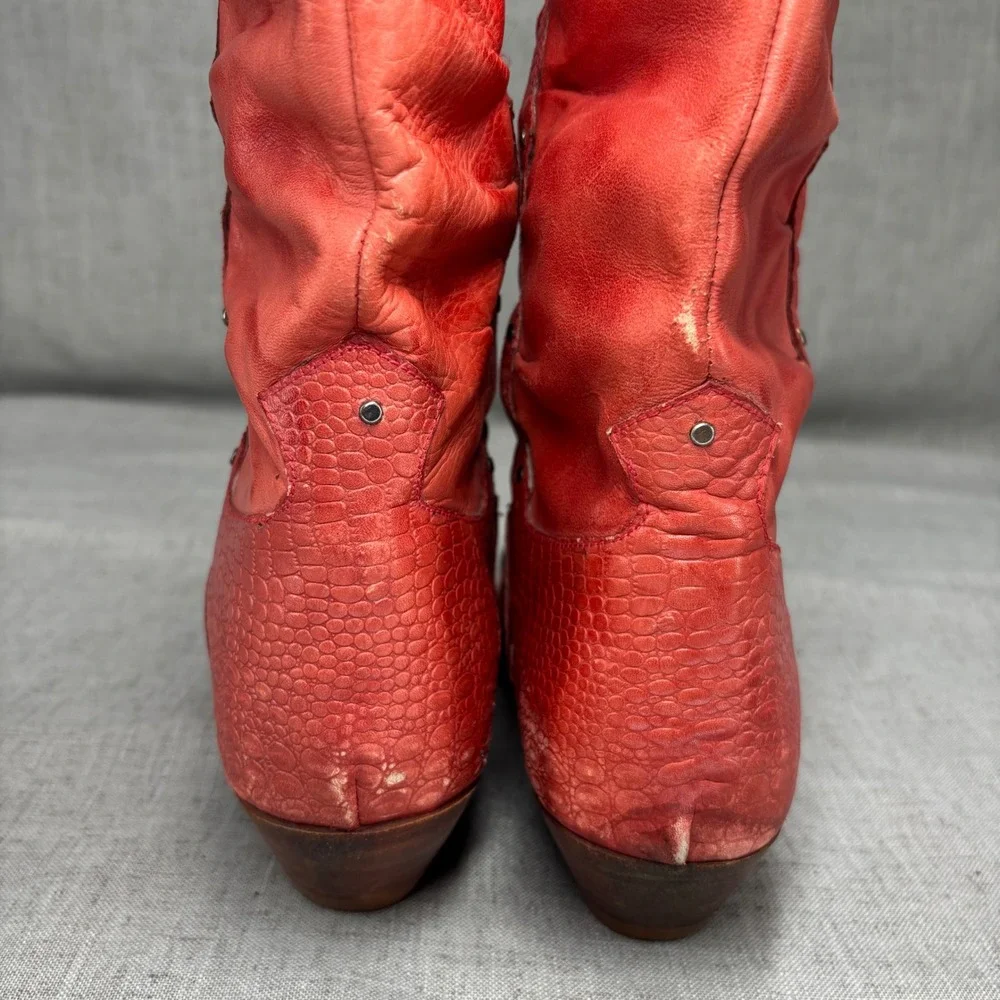Vintage Paolo Fellicce Cowboy Boots Red Leather Slouchy Western Women's 9